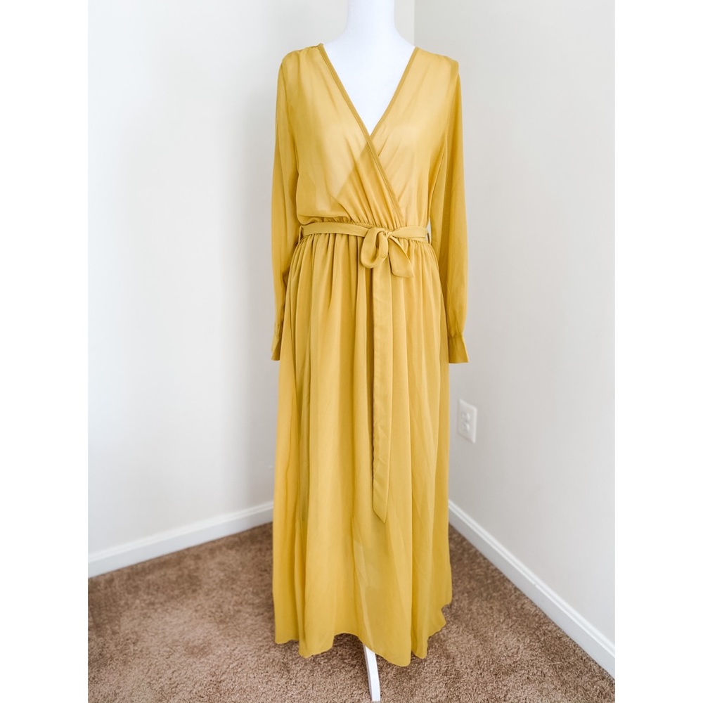 Mustard yellow sheer chiffon dress